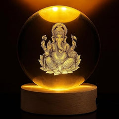 Ganesh Ji 3D Crystal Ball Night Lamp | LED Crystal Ganesha Lamp for Pooja, Home Décor & Gifting