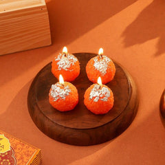 Moti Chur Laddu Design Decorative Candle Pack of 4 | Festive Diwali & Pooja Décor Candles
