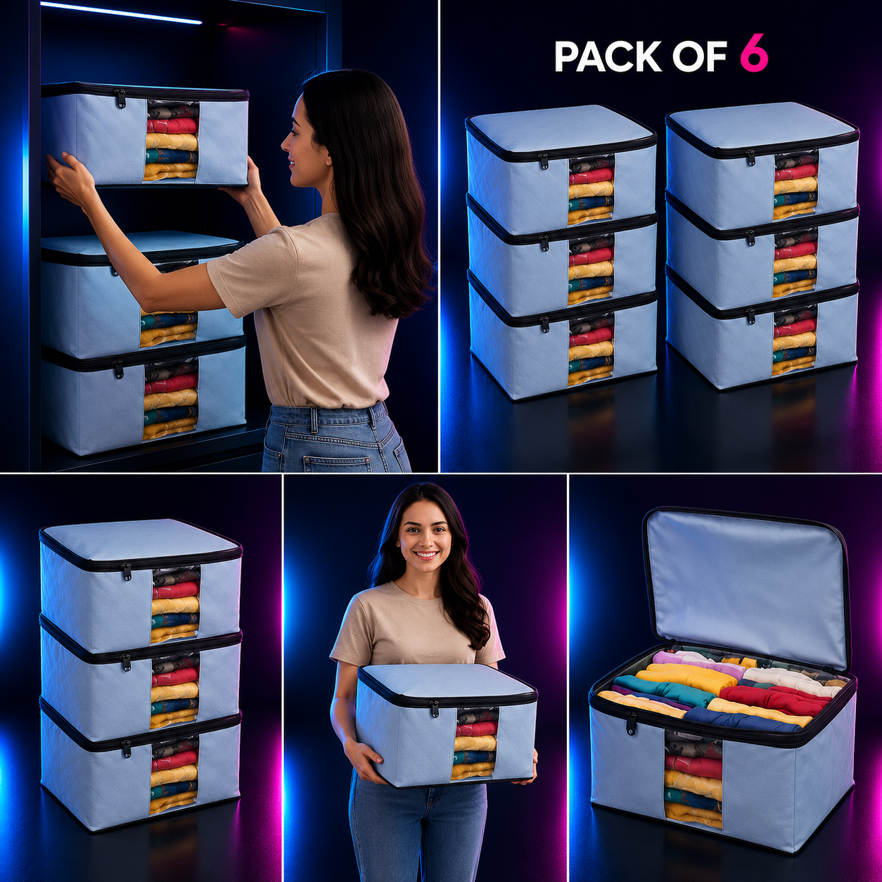 Foldable Wardrobe Organizer with Zip & Transparent Window (Pack of 6) 30802