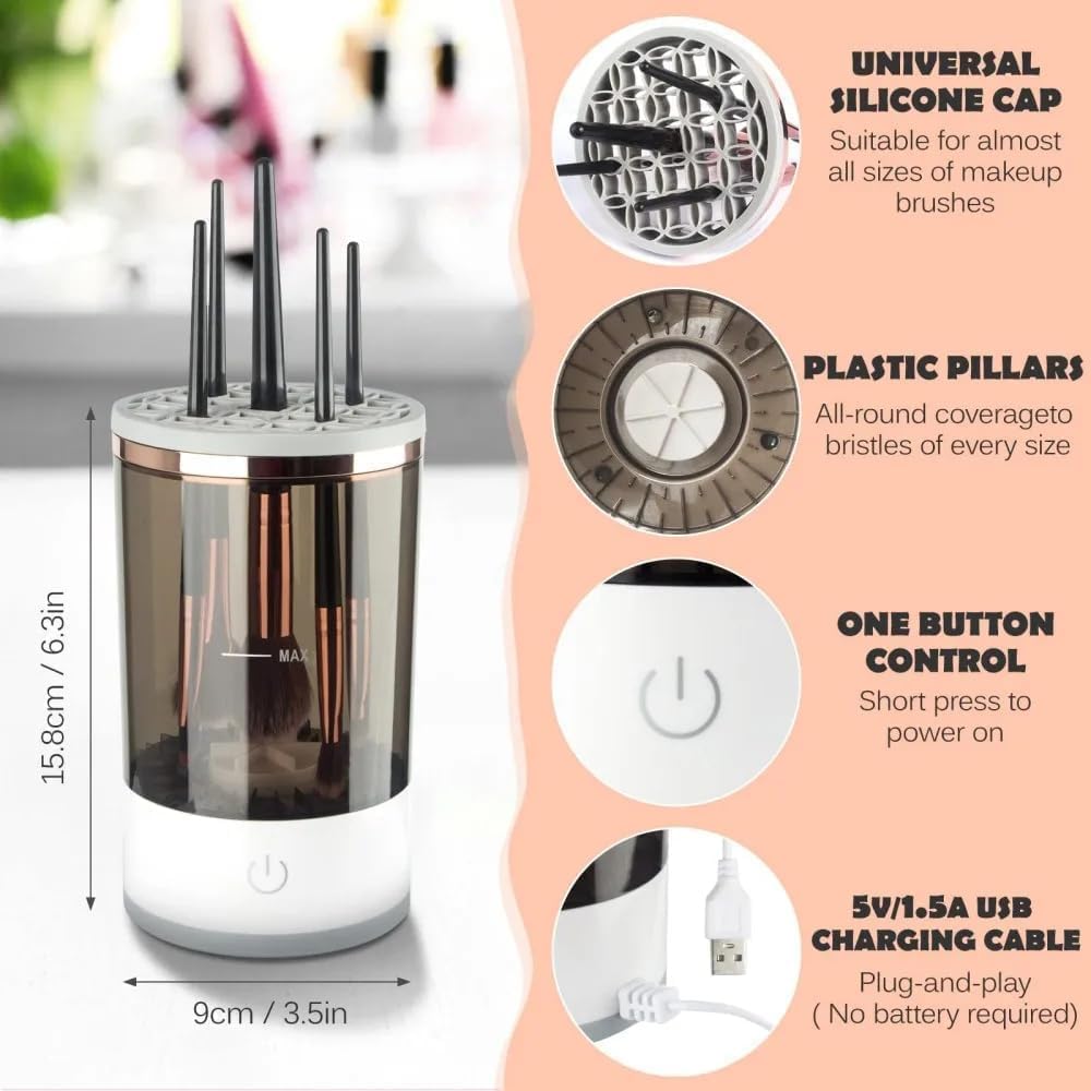 Electric Makeup Brush Cleaner with silicon holder | USB Rechargeable | Automatic Design | Portable Cosmetic Brush & Blender Cleaning Machine Dropdash