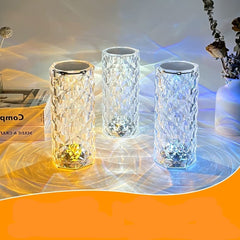 Crystal Touch Control Rechargeable Rose Diamond Table Lamp | LED Color Changing Night Light for Home Decor