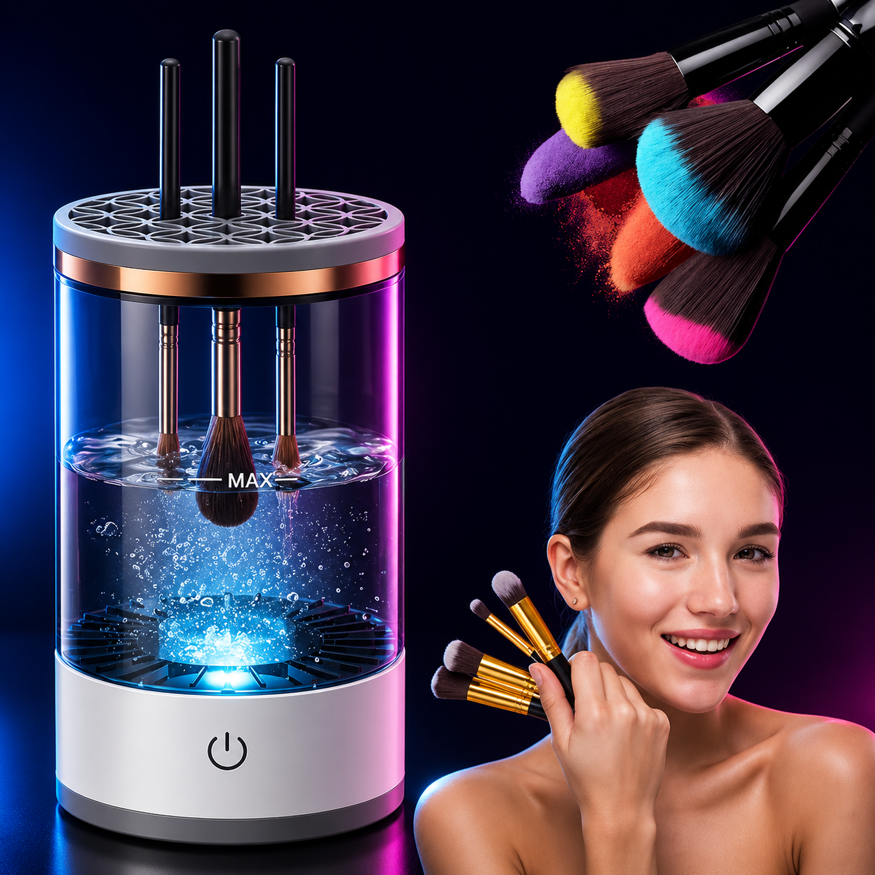 Electric Makeup Brush Cleaner with silicon holder | USB Rechargeable | Automatic Design | Portable Cosmetic Brush & Blender Cleaning Machine Dropdash