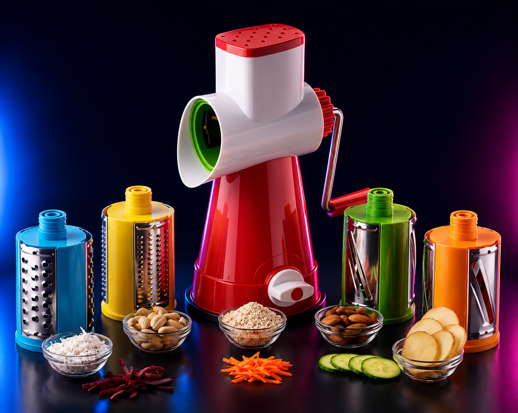 4 in 1 Multi-Functional Drum Rotary Vegetable Cutter, Shredder, Grater and Slicer Dropdash