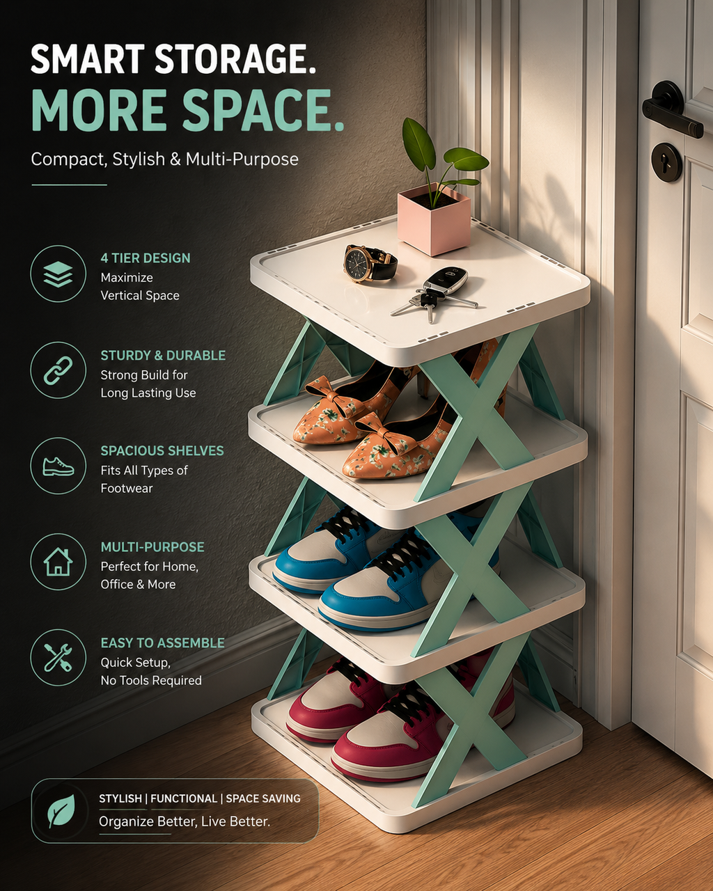 Premium Quality Plastic Shelf Foldable Shoe Rack Dropdash