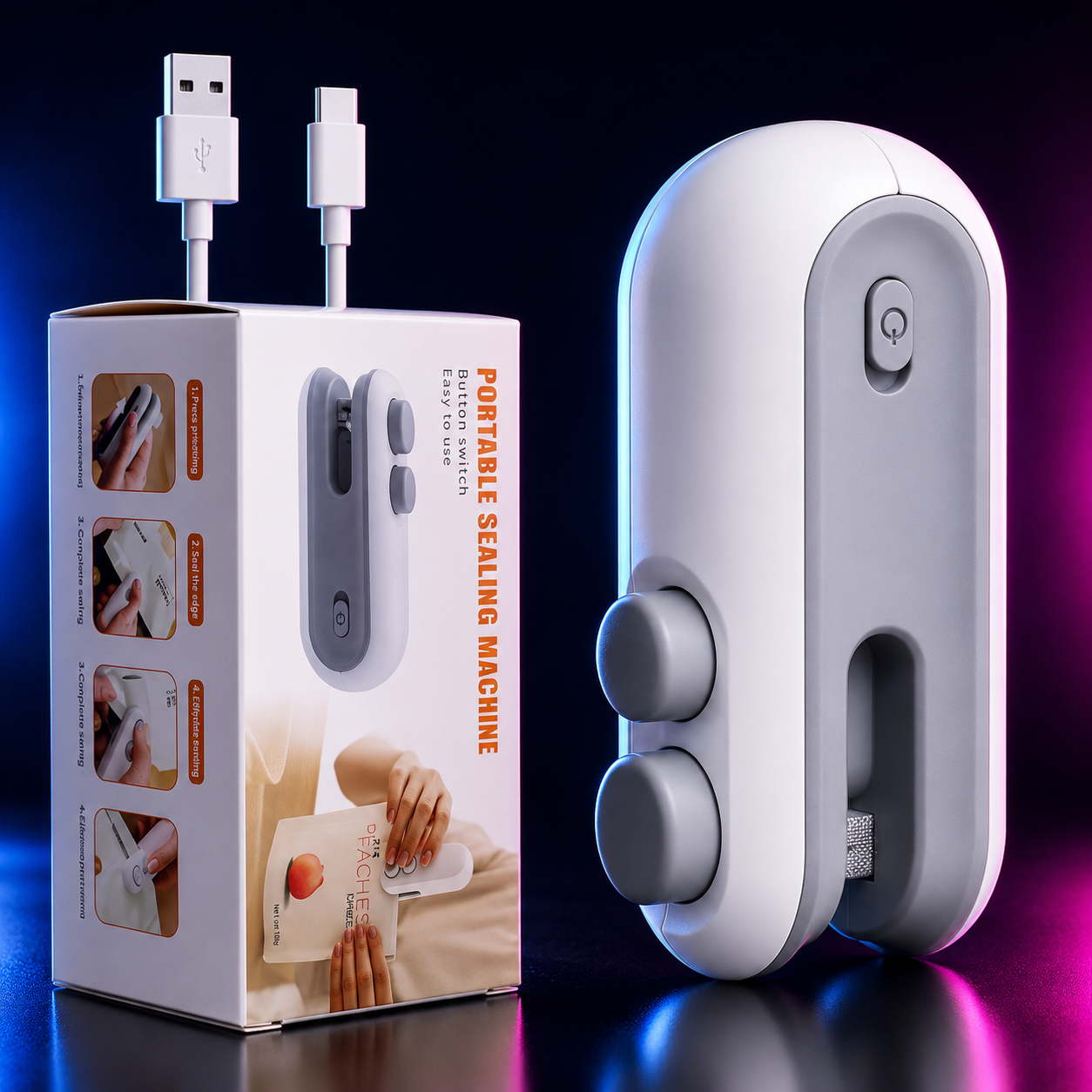Portable Mini Sealing Machine 2 in 1 USB Rechargeable Magnetic Heat Sealing and Cutting Bag Seale 4485