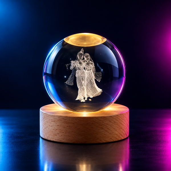 3D Radha Krishna Crystal Ball Night Light | LED Lamp for Home Decor, Pooja Room & Gifting Dropdash