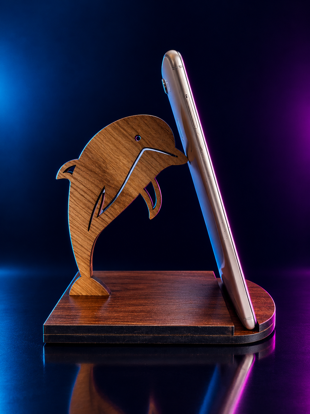 Wooden Mobile Stand Dolphin Shape | Decorative Wooden Phone Holder for Desk & Table Dropdash