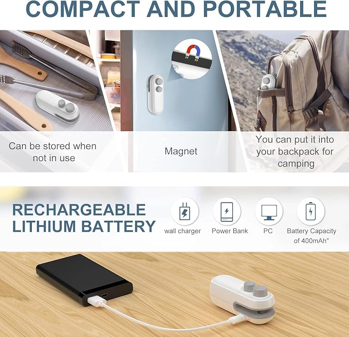 Portable Mini Sealing Machine 2 in 1 USB Rechargeable Magnetic Heat Sealing and Cutting Bag Seale 4485