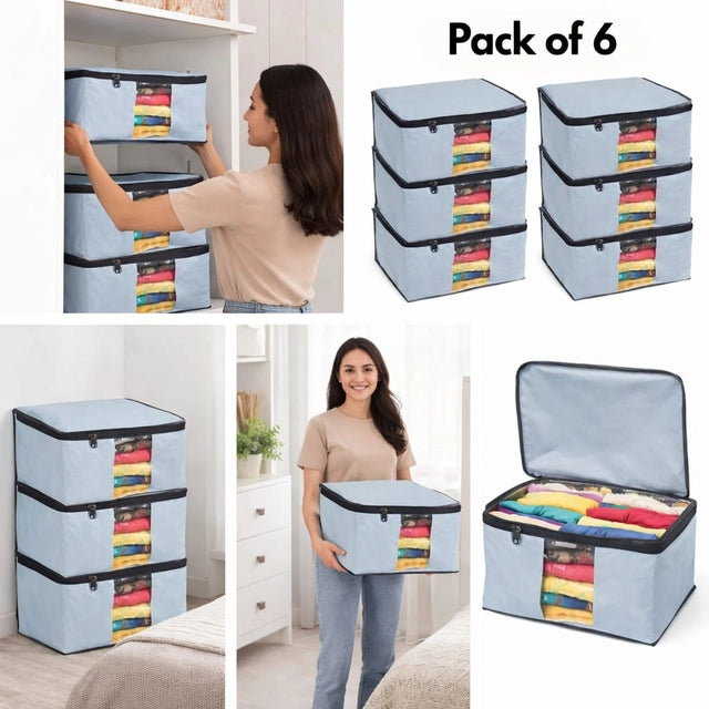 Foldable Wardrobe Organizer with Zip & Transparent Window (Pack of 6) 30802