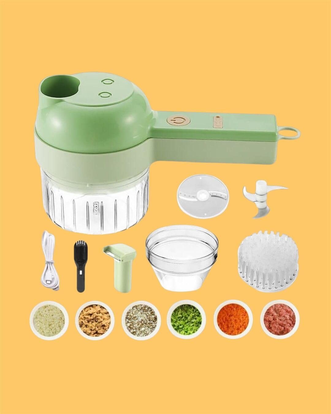 4-in-1 Electric Choppers | Multi-Function Food Processor | Mini Chopper, Garlic Masher, Slicer & Dicer | Compact Kitchen Gadget Dropdash