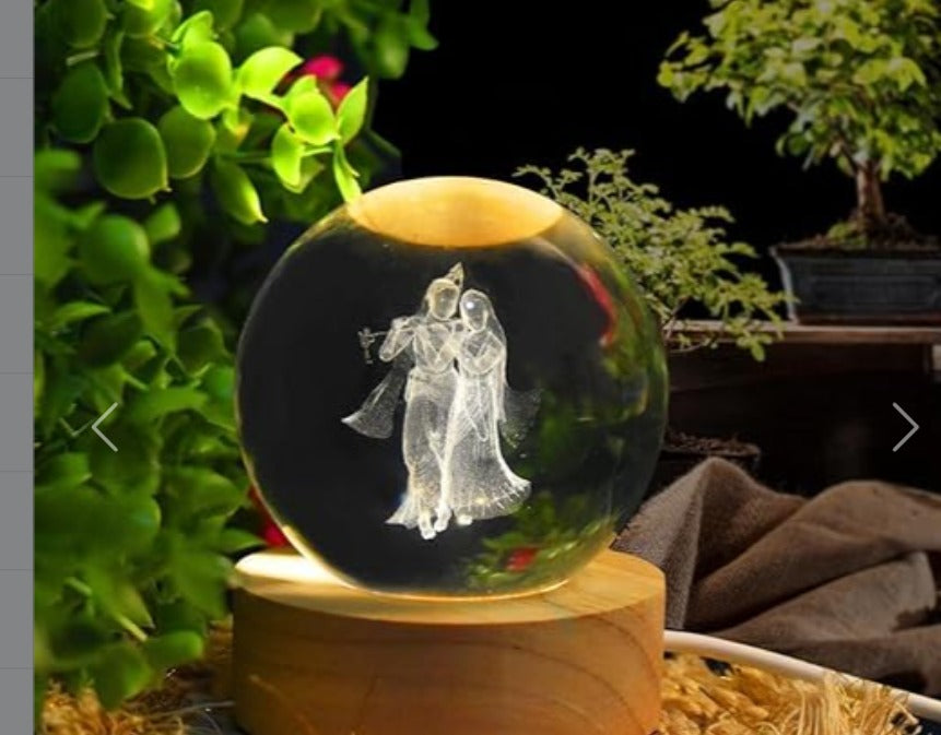 3D Radha Krishna Crystal Ball Night Light | LED Lamp for Home Decor, Pooja Room & Gifting Dropdash