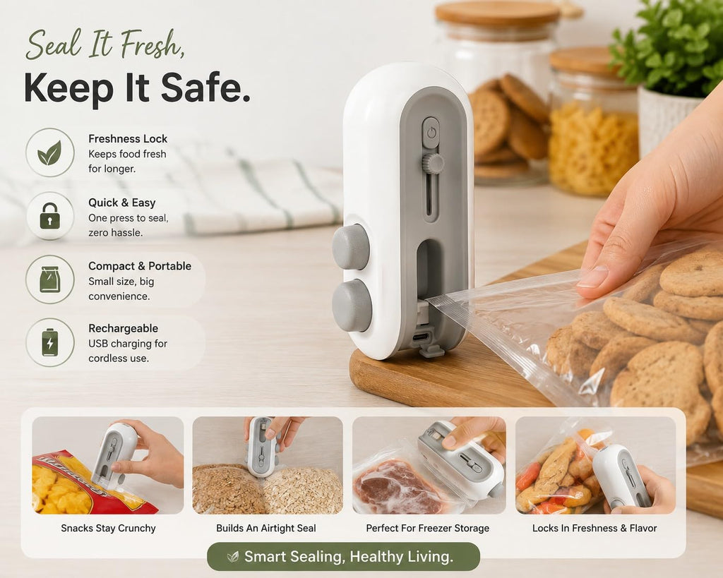 Portable Mini Sealing Machine 2 in 1 USB Rechargeable Magnetic Heat Sealing and Cutting Bag Seale 4485