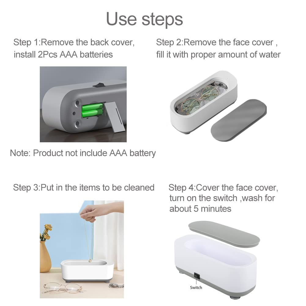 High Frequency Vibration Cleaner | Best Jewelry, Watch & Eyeglass Cleaner Machine | Professional At-Home Ultrasonic 46KHz High-Frequency Cleaning Machine for Valuables & Gadgets | 350 ml capacity Dropdash